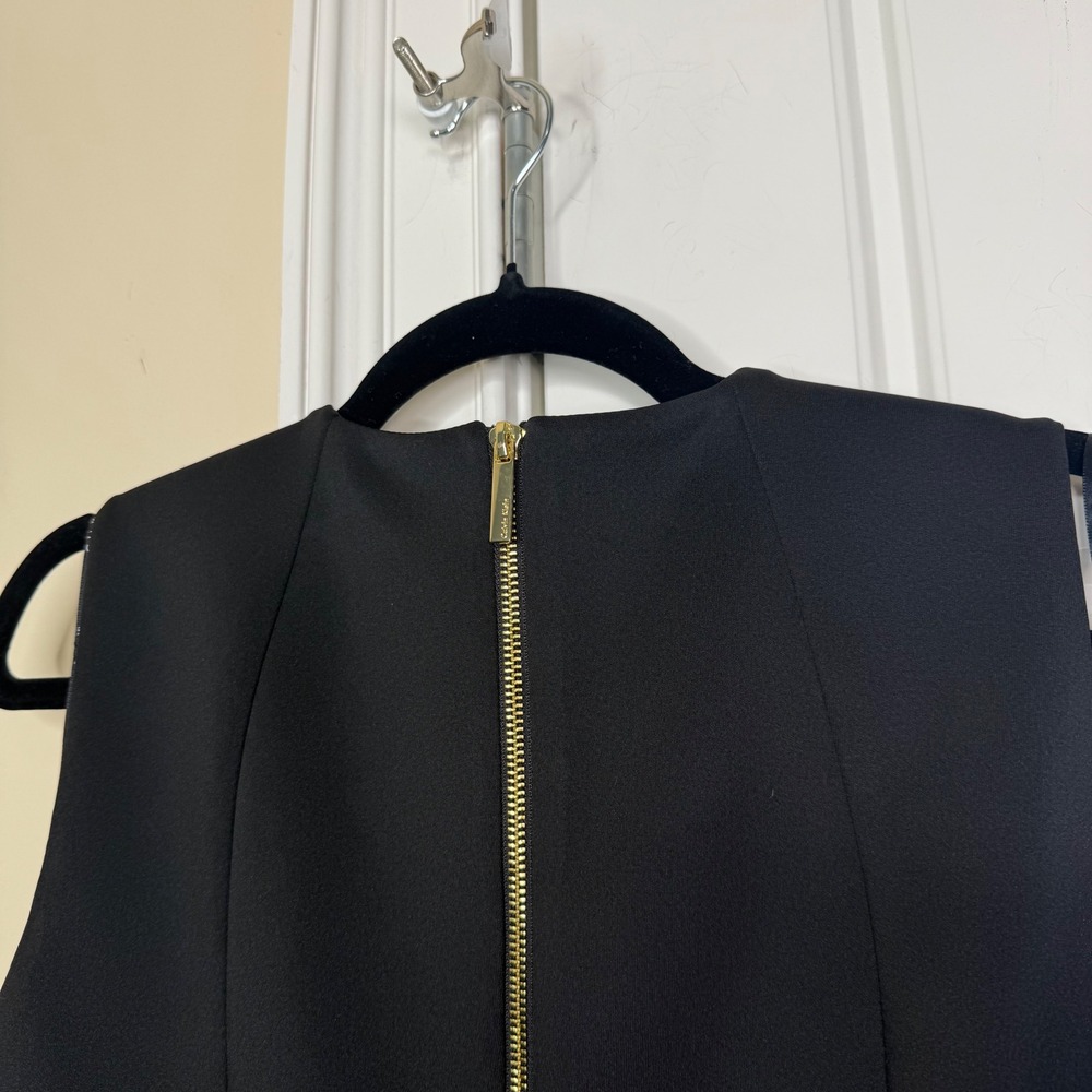 Calvin Klein Sheath Dress Womens 10 Black Notched V-Neck Gold Zip CD8M1265 NWT - Picture 4 of 8